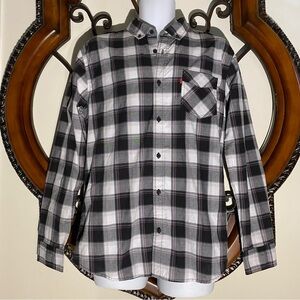 Levis Mens Black/White/Pink Long Sleeve Button Down Plaid Shirt